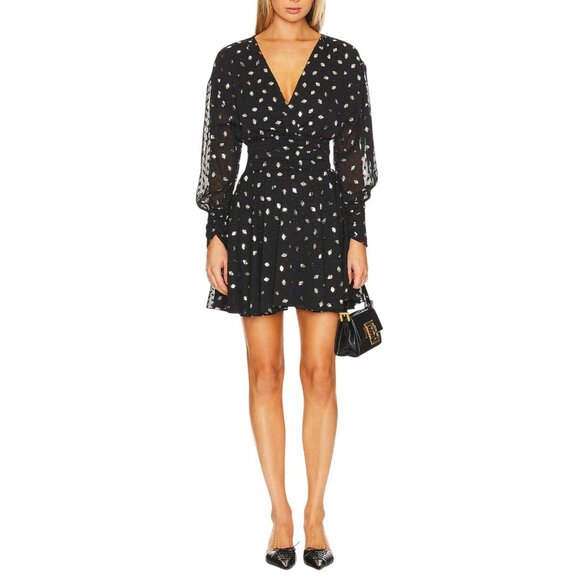 NWT Misa Los Angeles Davie Dress Black‎ Silver Diamond Clip Dot Mini Size XS - Picture 1 of 15